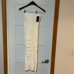 Strapless ivory brami dress from klassy network.